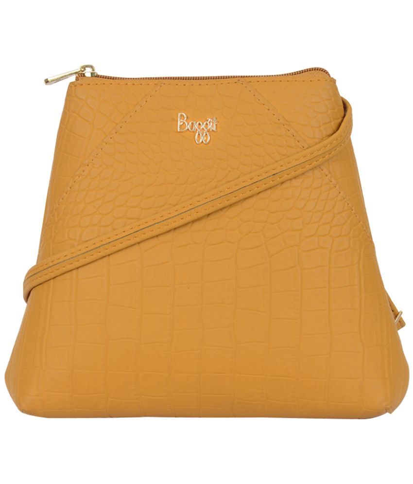     			Baggit Yellow Faux Leather Sling Bag