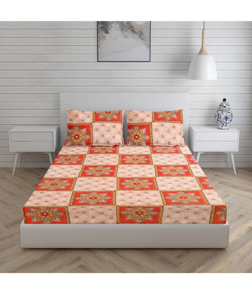     			CTF Bedding Microfiber Geometric 1 Double Bedsheet with 2 Pillow Covers - Orange