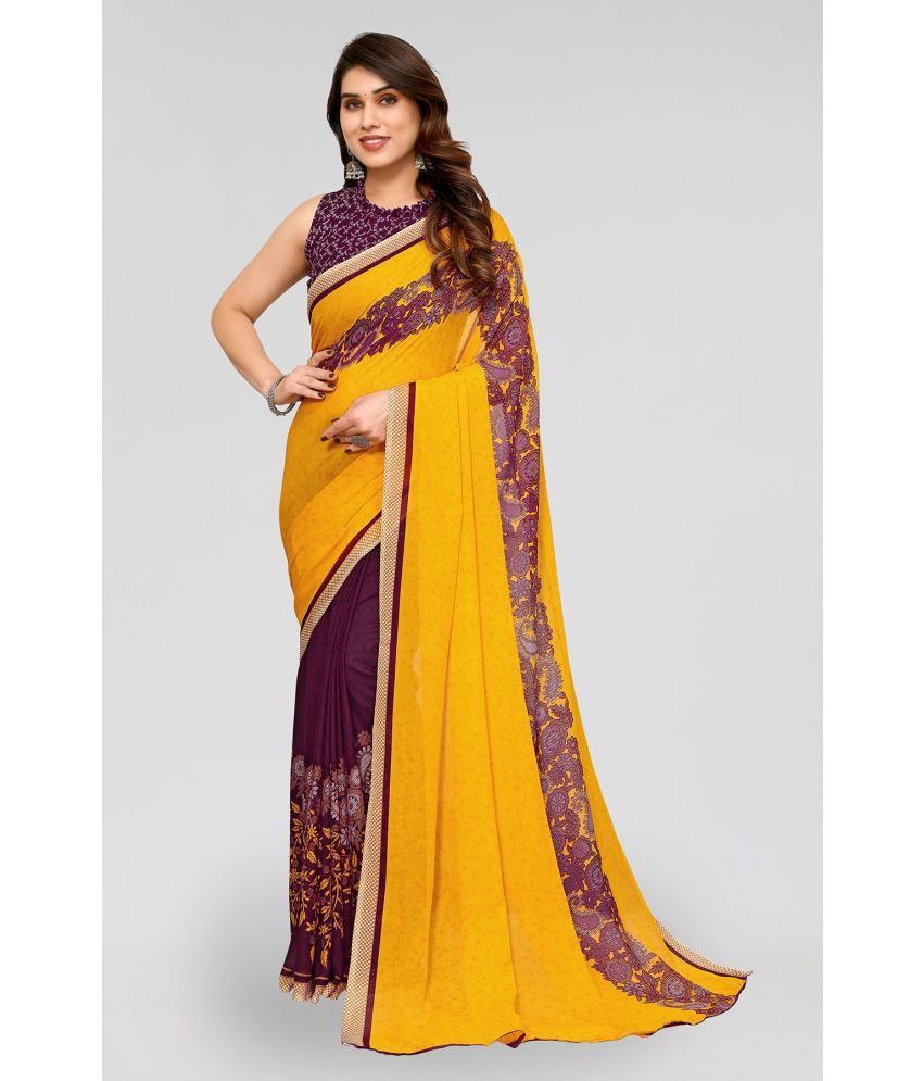     			Kashvi Sarees Georgette Printed Saree With Blouse Piece - Yellow ( Pack of 1 )