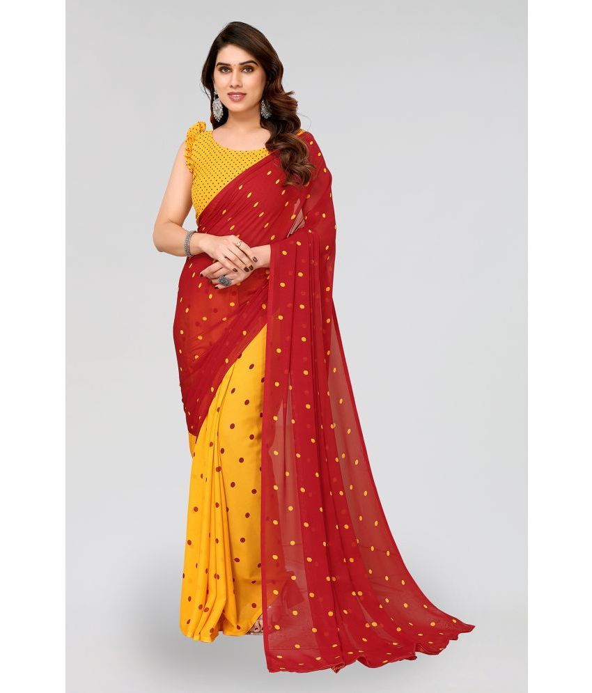     			Kashvi Sarees Georgette Printed Saree With Blouse Piece - Yellow ( Pack of 1 )