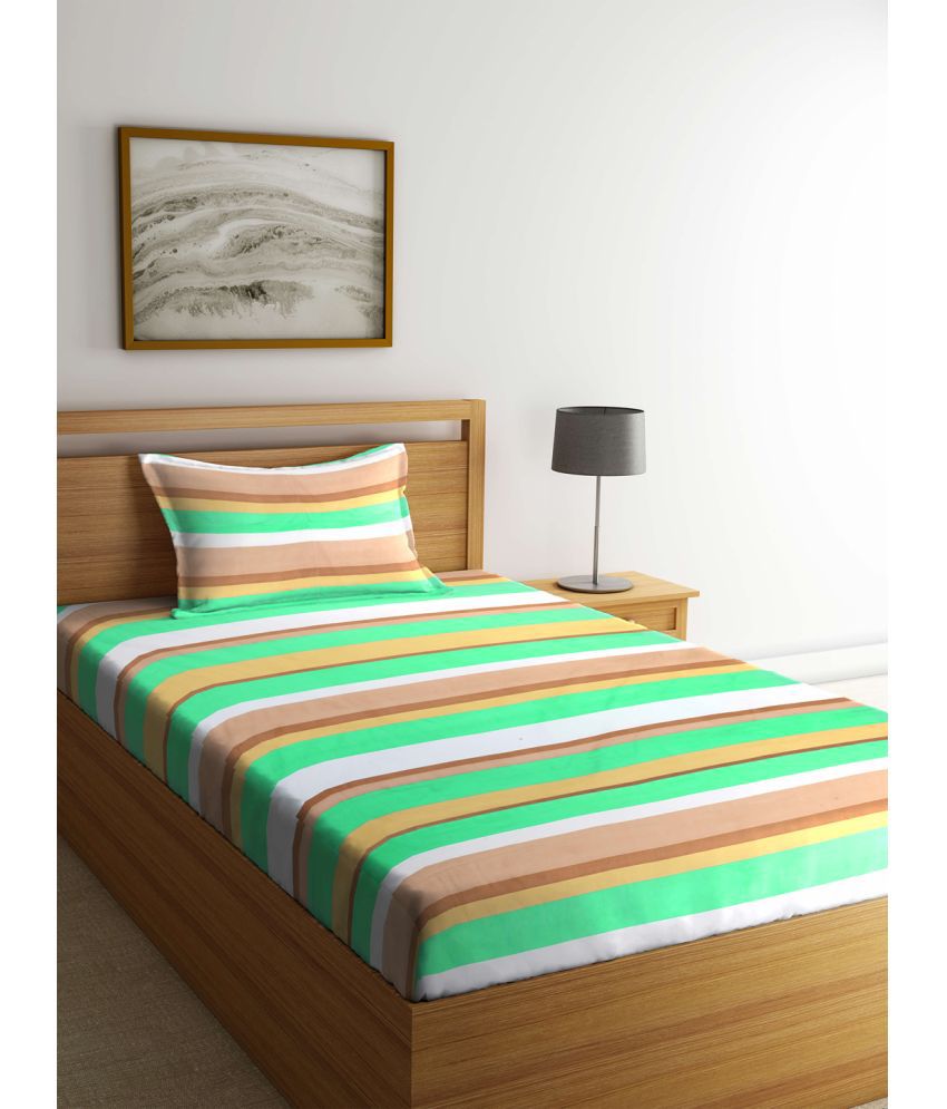     			Klotthe Poly Cotton Horizontal Striped 1 Single Bedsheet with 1 Pillow Cover - Green