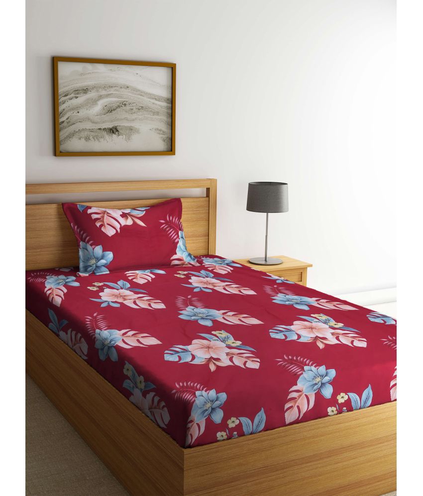     			Klotthe Poly Cotton Nature 1 Single Bedsheet with 1 Pillow Cover - Red