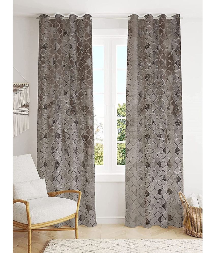     			Kraftiq Homes Abstract Room Darkening Eyelet Curtain 5 ft ( Pack of 2 ) - Light Grey