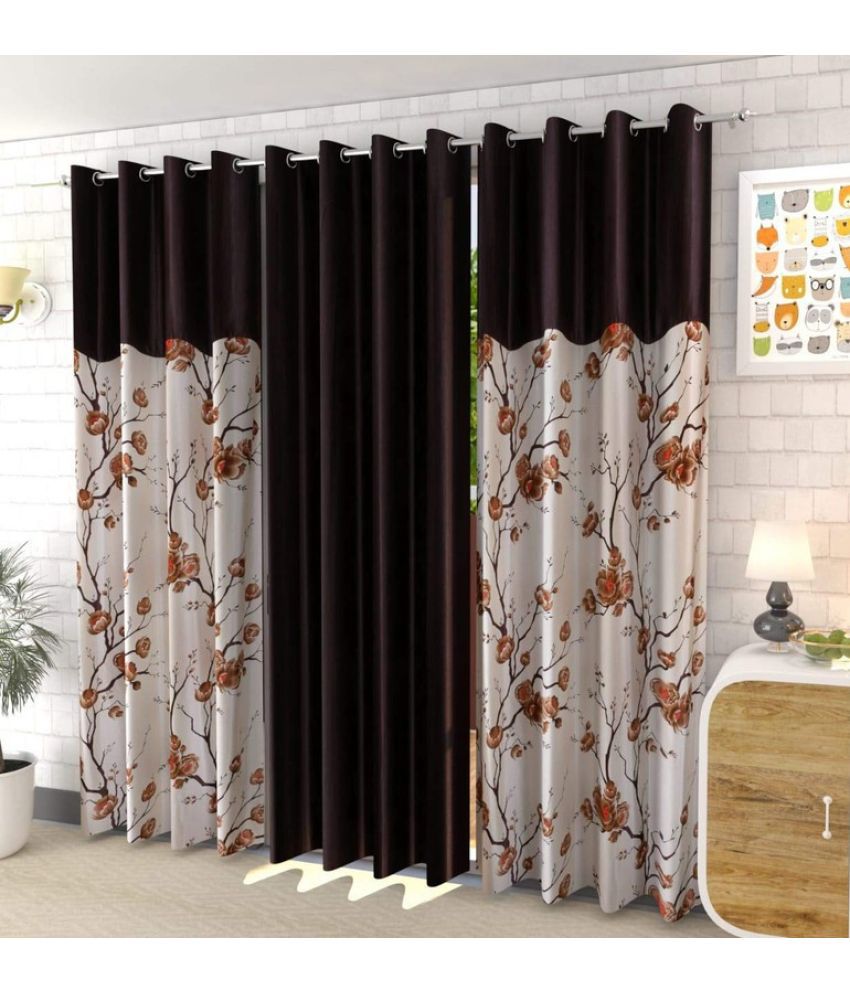     			Kraftiq Homes Floral Semi-Transparent Eyelet Curtain 5 ft ( Pack of 3 ) - Brown