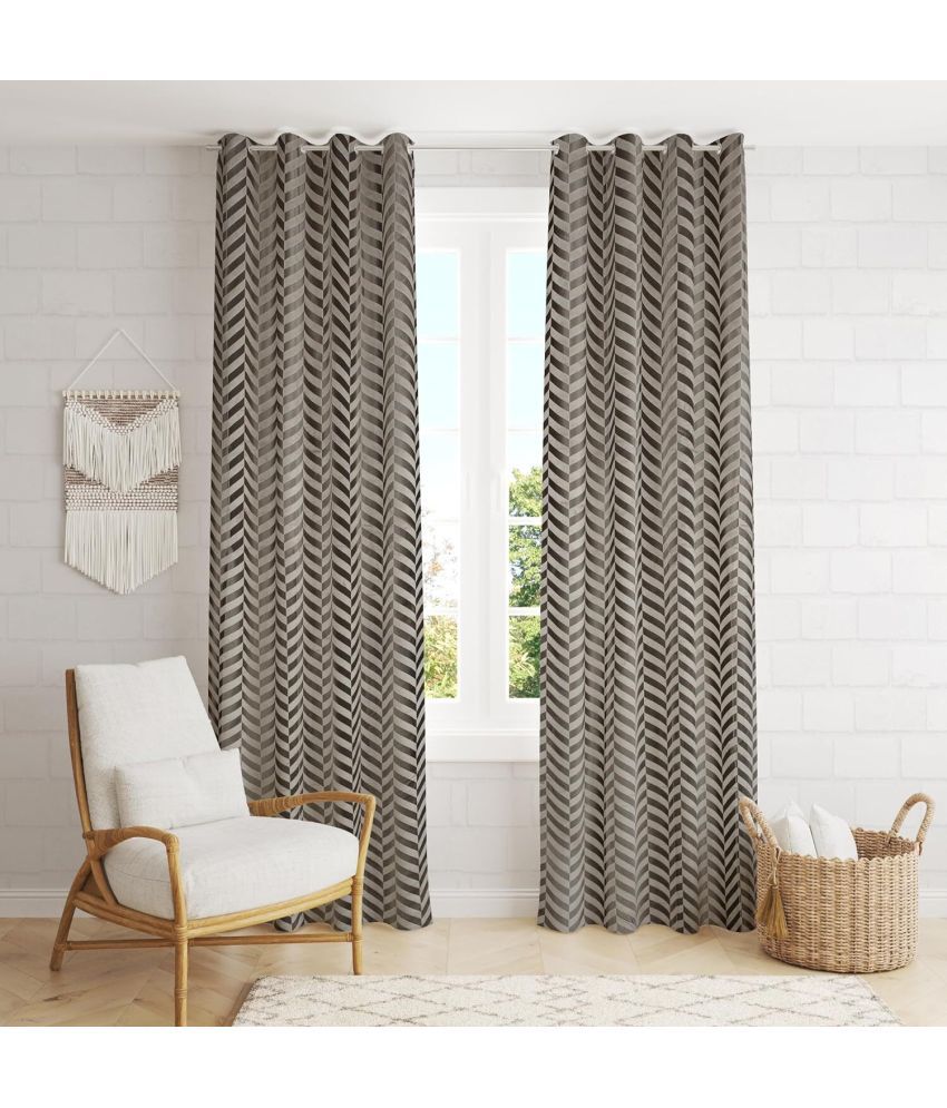     			Kraftiq Homes Geometric Room Darkening Eyelet Curtain 5 ft ( Pack of 2 ) - Light Grey
