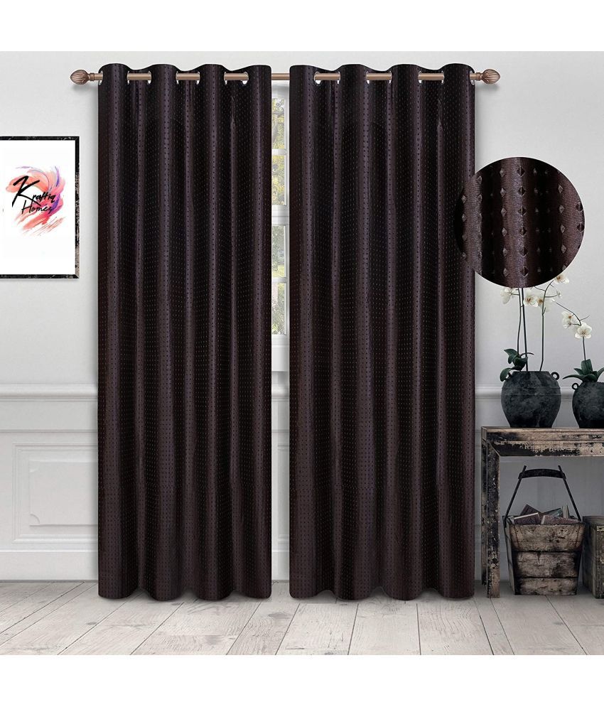     			Kraftiq Homes Solid Room Darkening Eyelet Curtain 5 ft ( Pack of 2 ) - Brown