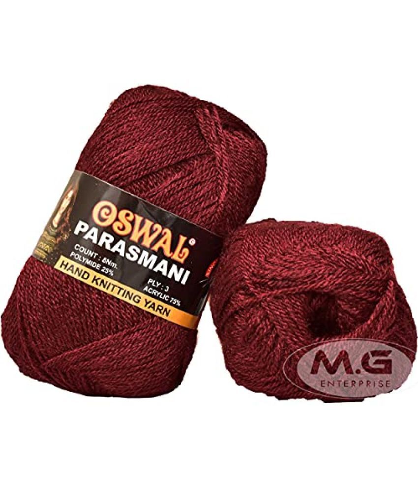     			M.G ENTERPRISE Os wal 3 Ply Knitting Yarn Wool, Mehroon 200 gm Best Used with Knitting Needles, Crochet Needles Wool Yarn for Knitting Os wal-G