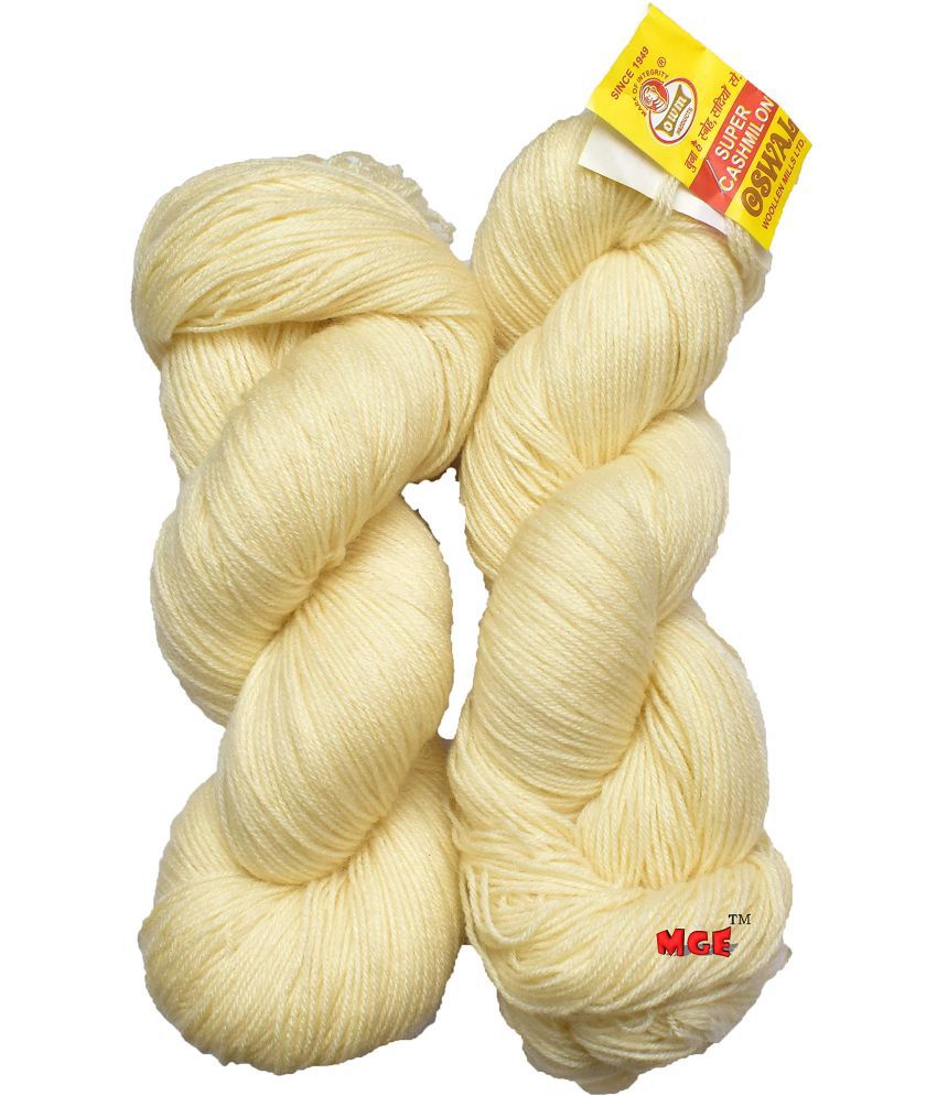     			M.G ENTERPRISE Os wal 3 ply Cream (400 gm) Wool Hank Hand Knitting Wool/Art Craft Soft Fingering Crochet Hook Yarn, Needle Knitting Yarn Thread Dyed