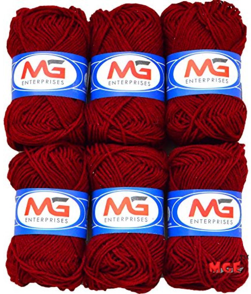     			M.G Enterprises Mehroon Wool Ball Hand Knitting Art Craft Soft Fingering Crochet Hook Yarn, Needle Knitting Thread Dyed - Pack of 16