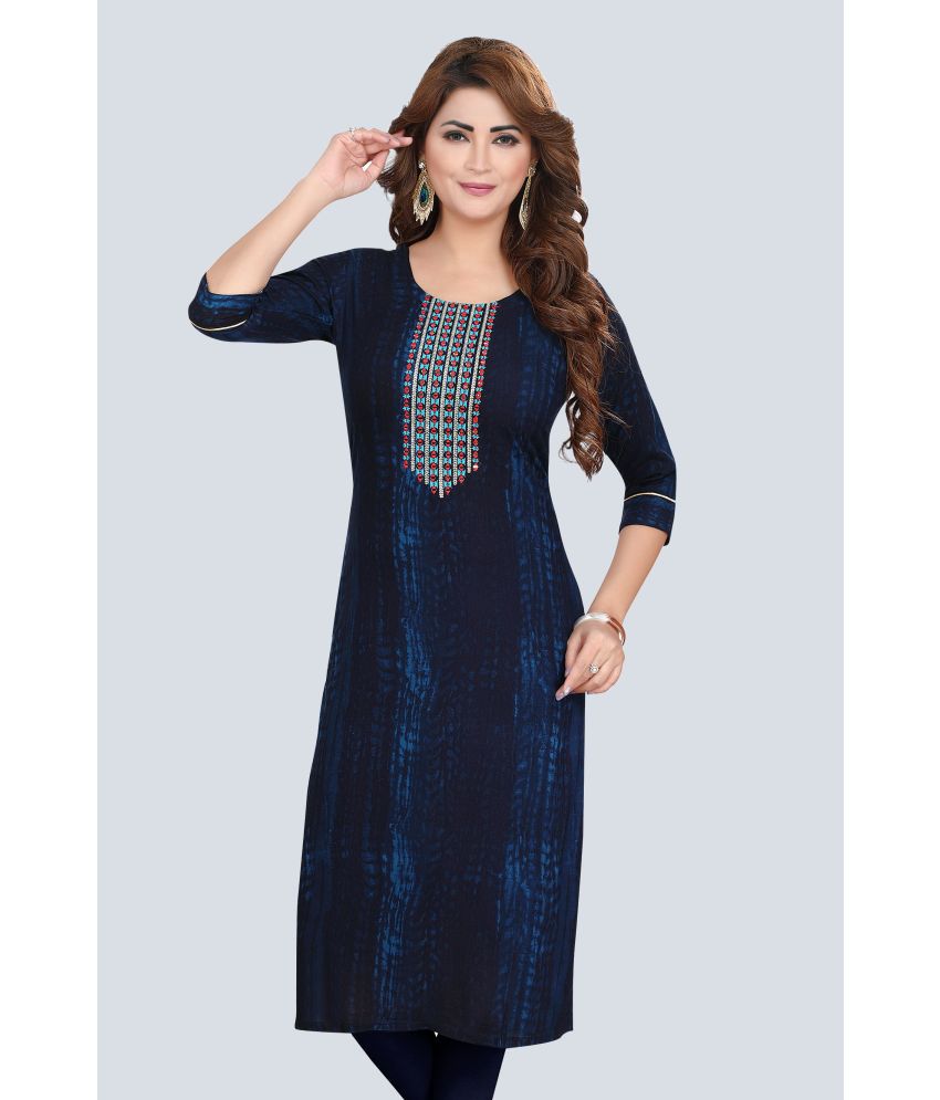     			Meher Impex Rayon Embroidered Straight Women's Kurti - Navy Blue ( Pack of 1 )