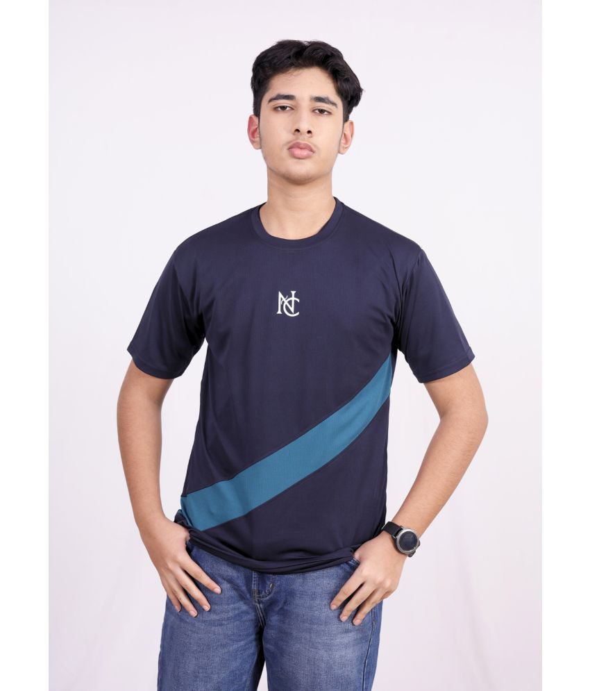     			NAUTICON Polyester Regular Fit Colorblock Half Sleeves Men's T-Shirt - Navy Blue ( Pack of 1 )