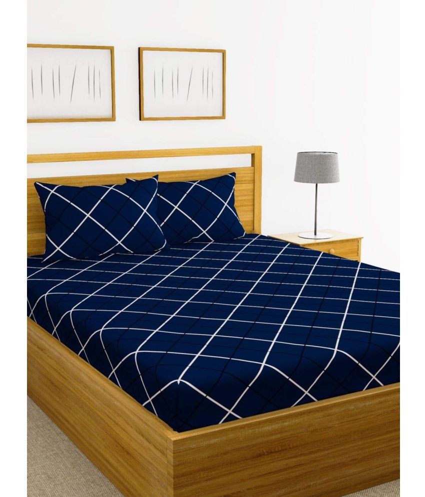     			Neekshaa Cotton Abstract Fitted Fitted bedsheet with 2 Pillow Covers ( Double Bed ) - Blue