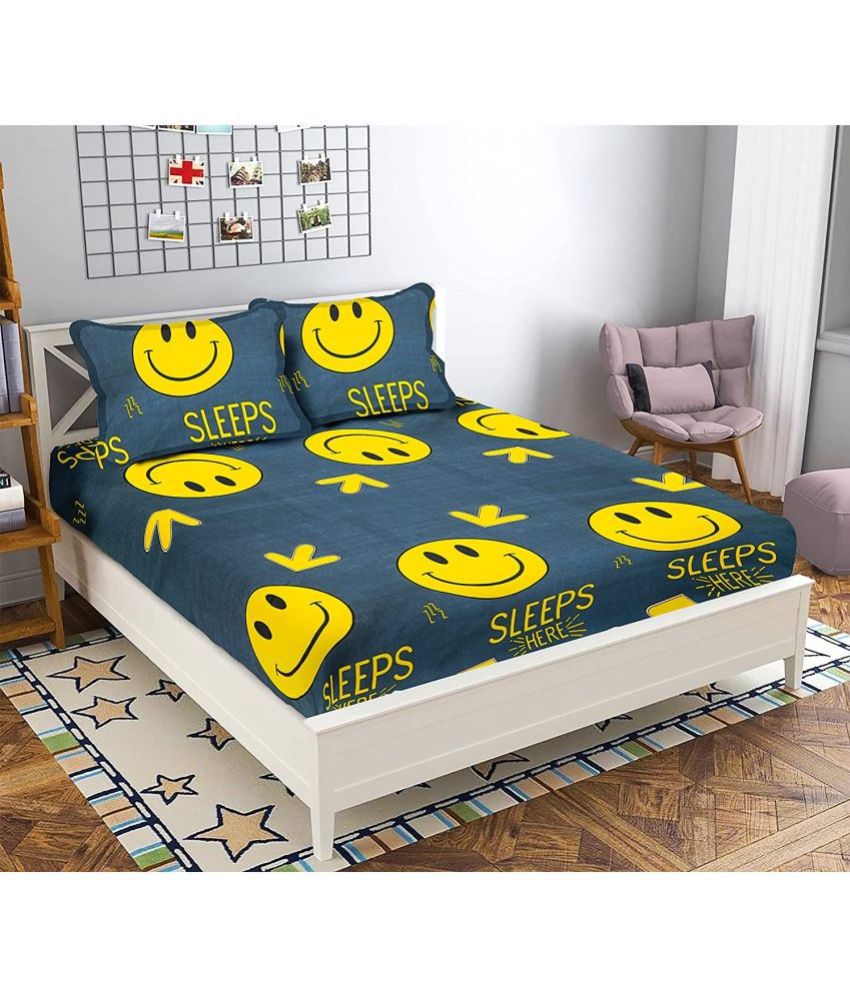     			Neekshaa Cotton Humor & Comic Fitted Fitted bedsheet with 2 Pillow Covers ( Double Bed ) - Black