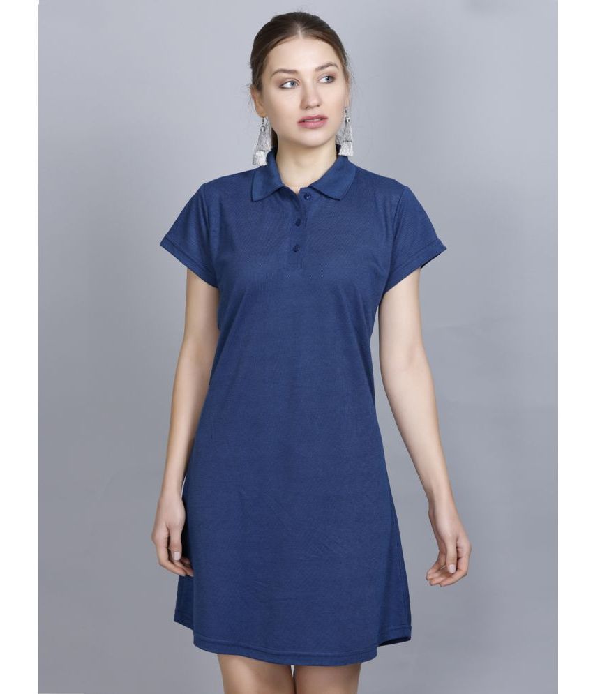     			OBAAN Cotton Blend Solid Above Knee Women's T-shirt Dress - Blue ( Pack of 1 )