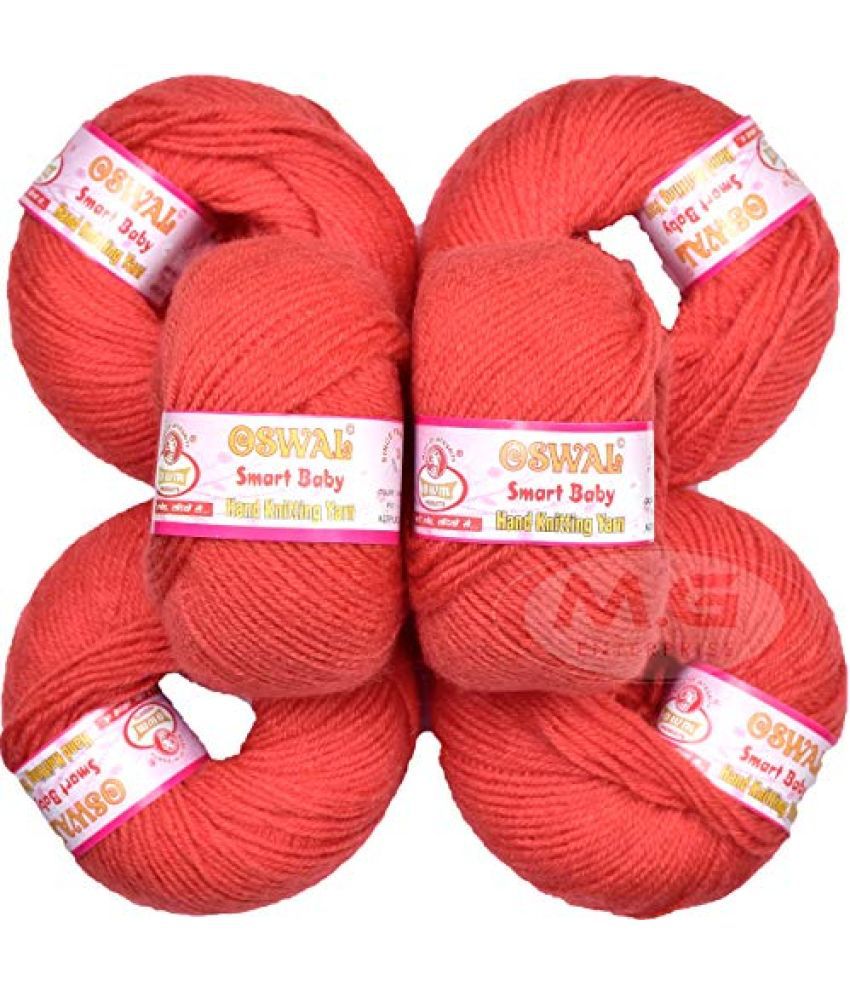     			Oswal 100% Acrylic Wool Light Red (6 pc) Smart Baby 4 ply Wool Ball Hand Knitting Wool/Art Craft Soft Fingering Crochet Hook Yarn, Needle Knitting Yarn Thread Dyed