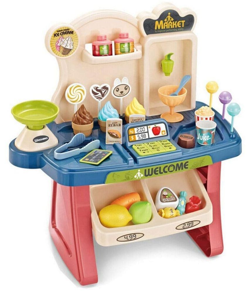     			Rainbow Riders Mini Supermarket Play Set with 33 Pieces for Kids Plastic Home Supermarket Kit for Learning Life Skills Ages 3+ Multicolor Accessories and Stickers