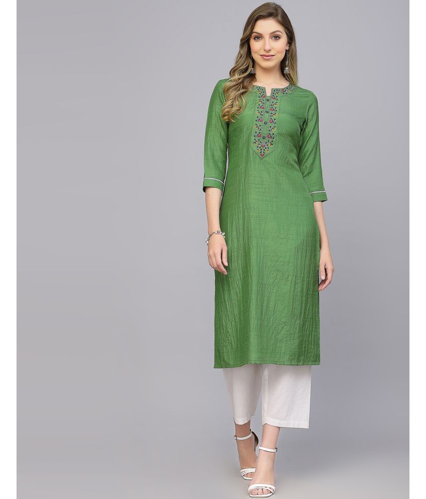     			Skylee Cotton Blend Embroidered A-line Women's Kurti - Green ( Pack of 1 )