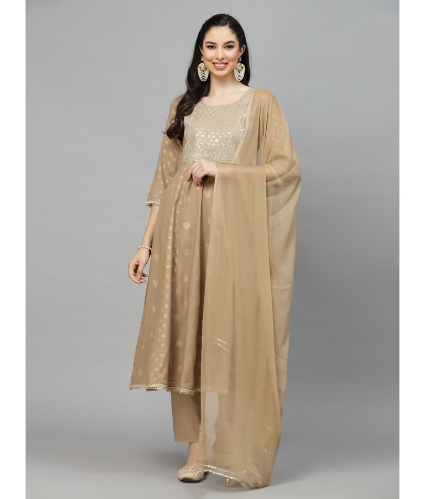     			Stylum Rayon Embellished Kurti With Pants Women's Stitched Salwar Suit - Beige ( Pack of 1 )