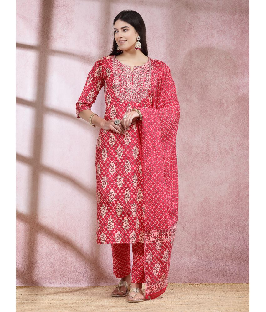     			Stylum Rayon Embroidered Kurti With Pants Women's Stitched Salwar Suit - Pink ( Pack of 1 )