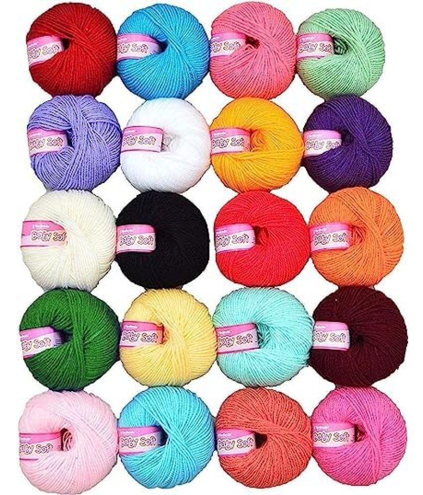     			VARDHMAN 100% Acrylic Wool MG Baby Soft 20 Combo 20  pc Baby Wool 4 ply Wool Ball Hand Knitting Wool/Art Craft Soft Fingering Crochet Hook Yarn- Art-AADH