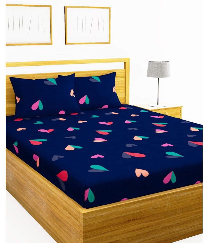     			VORDVIGO Cotton Abstract Fitted Fitted bedsheet with 2 Pillow Covers ( Double Bed ) - Blue