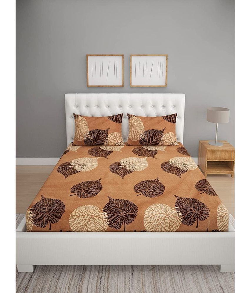     			VORDVIGO Cotton Floral Fitted Fitted bedsheet with 2 Pillow Covers ( Double Bed ) - Brown