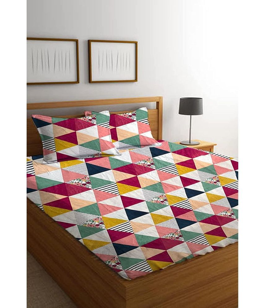     			VORDVIGO Cotton Geometric Fitted Fitted bedsheet with 2 Pillow Covers ( Double Bed ) - Multi