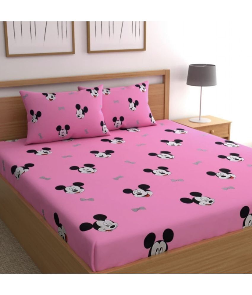     			VORDVIGO Cotton Humor & Comic Fitted Fitted bedsheet with 2 Pillow Covers ( Double Bed ) - Pink