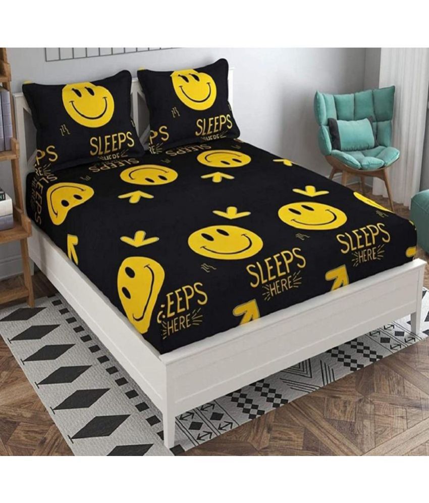     			VORDVIGO Cotton Humor & Comic Fitted Fitted bedsheet with 2 Pillow Covers ( Double Bed ) - Black