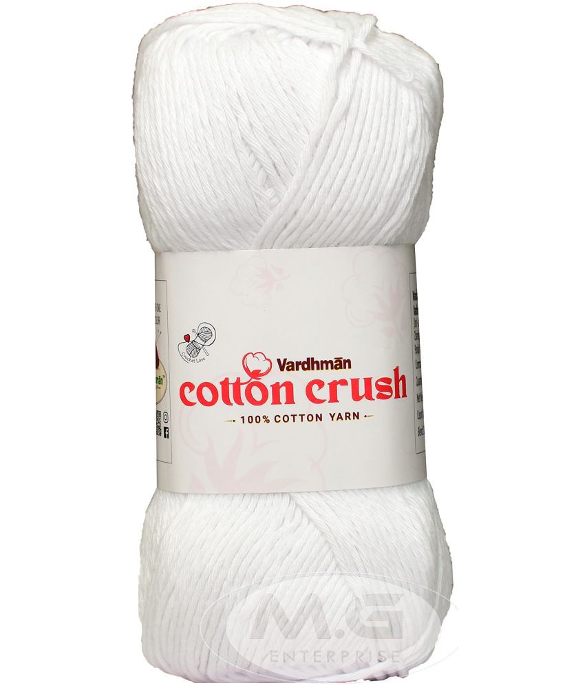     			Vardhman Cotton Crush 8-ply White 200 GMS 100% Cotton Ball Hand Knitting Cotton/Art Craft Soft Fingering Crochet Hook Yarn, Needle Knitting Yarn Thread Dyed-AC Art-AFCJ