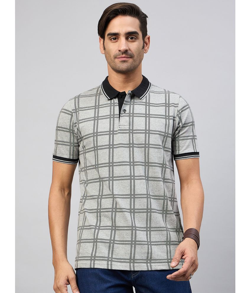     			AUSTIN WOOD Cotton Blend Regular Fit Checks Half Sleeves Men's Polo T Shirt - Grey ( Pack of 1 )