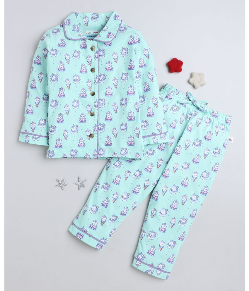     			BUMZEE Mint Green Girls Full Sleeves Cotton Night Suit Age - 6-12 Months