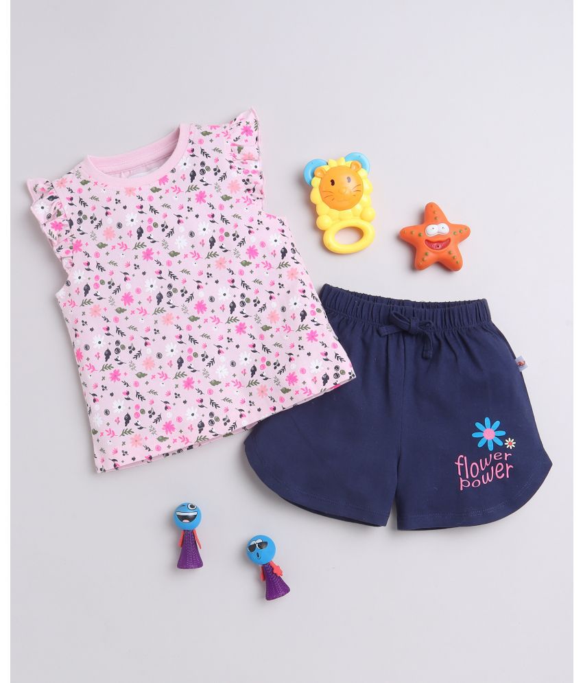     			BUMZEE Navy & Pink Girls Sleeveless T-Shirt & Short Set Age - 18-24 Months