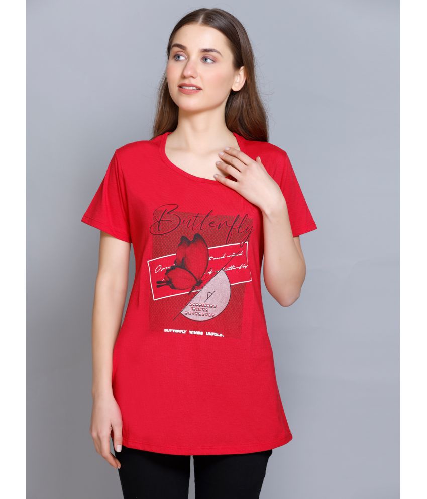     			Curious Fashion Red Cotton Blend Regular Fit Women's T-Shirt ( Pack of 1 )