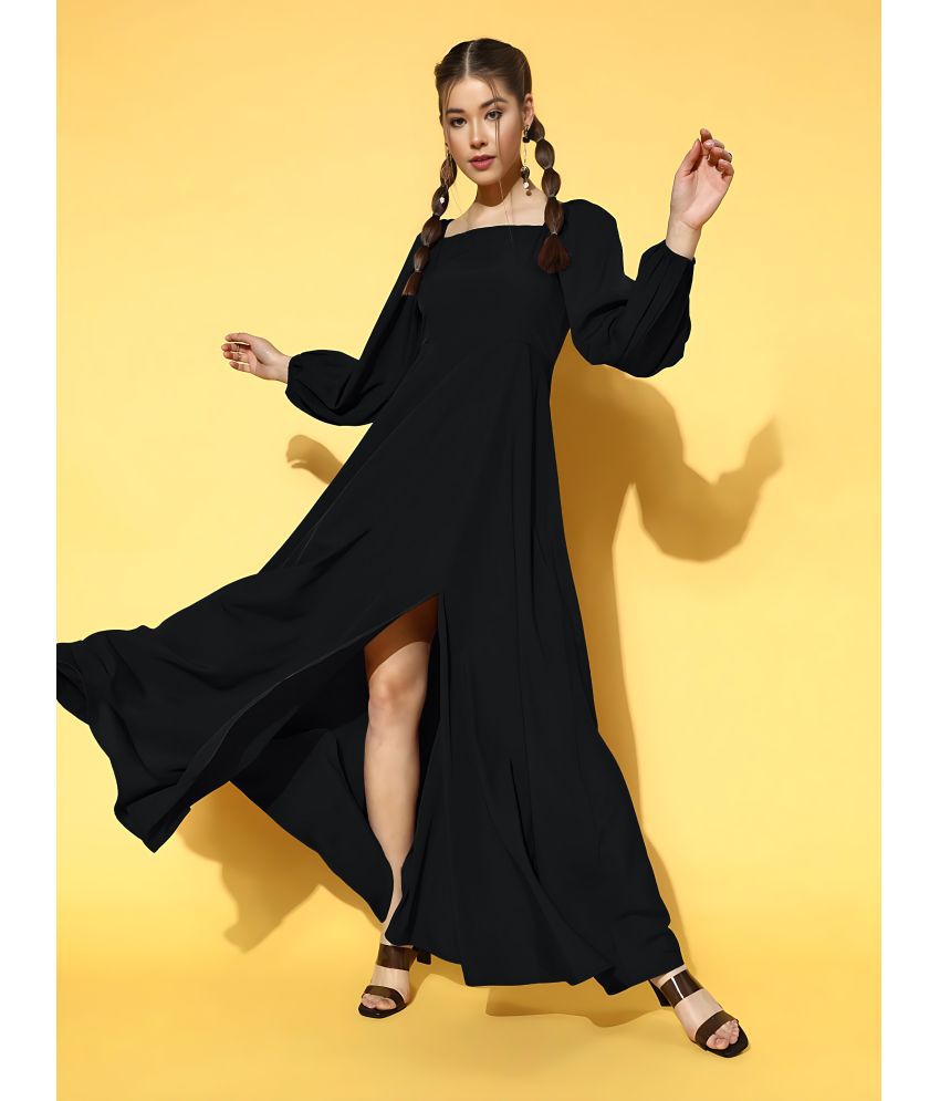     			Femvy Polyester Solid Full Length Women's Side Slit Dress - Black ( Pack of 1 )