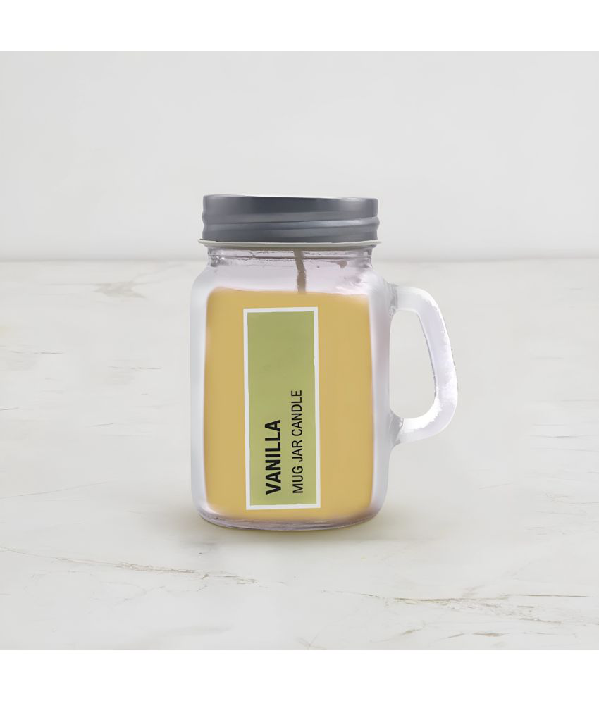     			GREEWELT Off-White Vanilla Jar Candle 7 cm ( Pack of 1 )