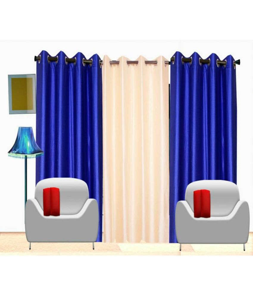     			BELLA TRUE Solid SemiTransparent Eyelet Curtain 7 ft ( Pack of 3 )  Blue