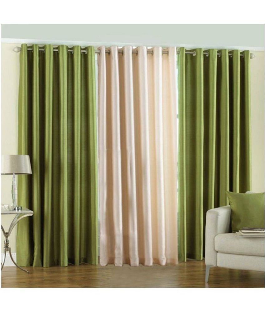     			HOMETALES Solid Semi-Transparent Eyelet Curtain 7 ft ( Pack of 3 ) - Green
