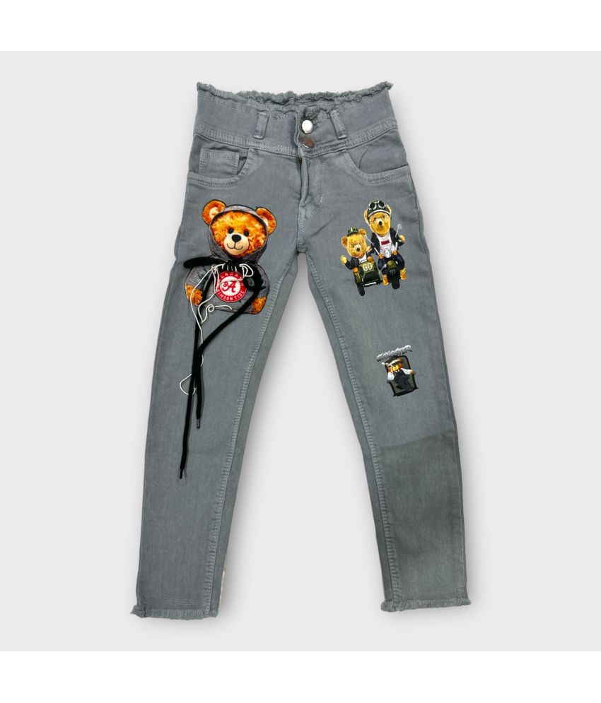     			ICONIC ME- Girls New Trendy Teddy Printed Jeans