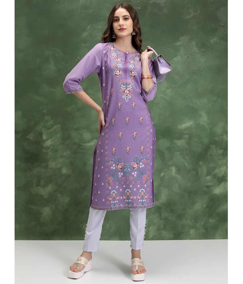     			Ketch Polyester Printed Straight Women's Kurti - Lavender ( Pack of 1 )