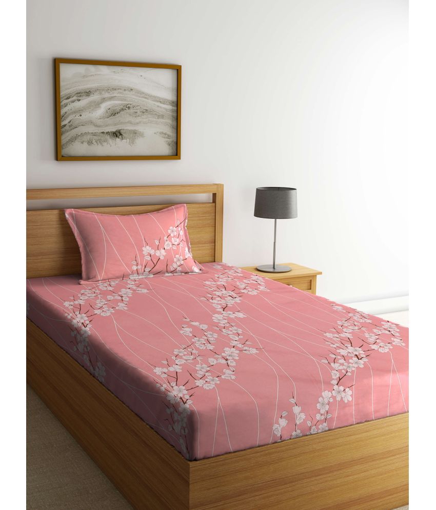     			Klotthe Cotton Floral 1 Single Bedsheet with 1 Pillow Cover - Peach