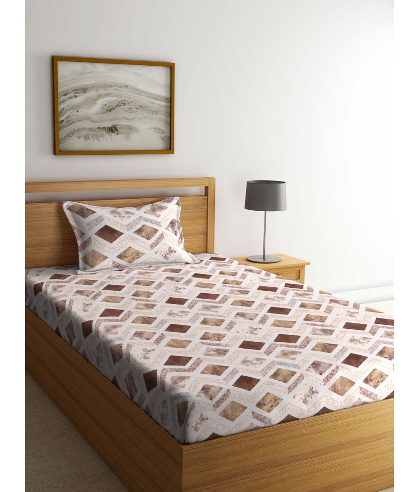     			Klotthe Cotton Geometric 1 Single Bedsheet with 1 Pillow Cover - Brown