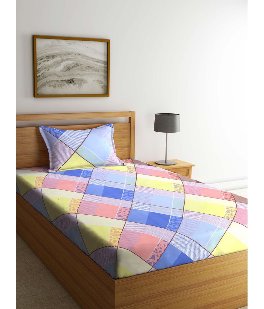     			Klotthe Poly Cotton Colorblock 1 Single Bedsheet with 1 Pillow Cover - Multicolor