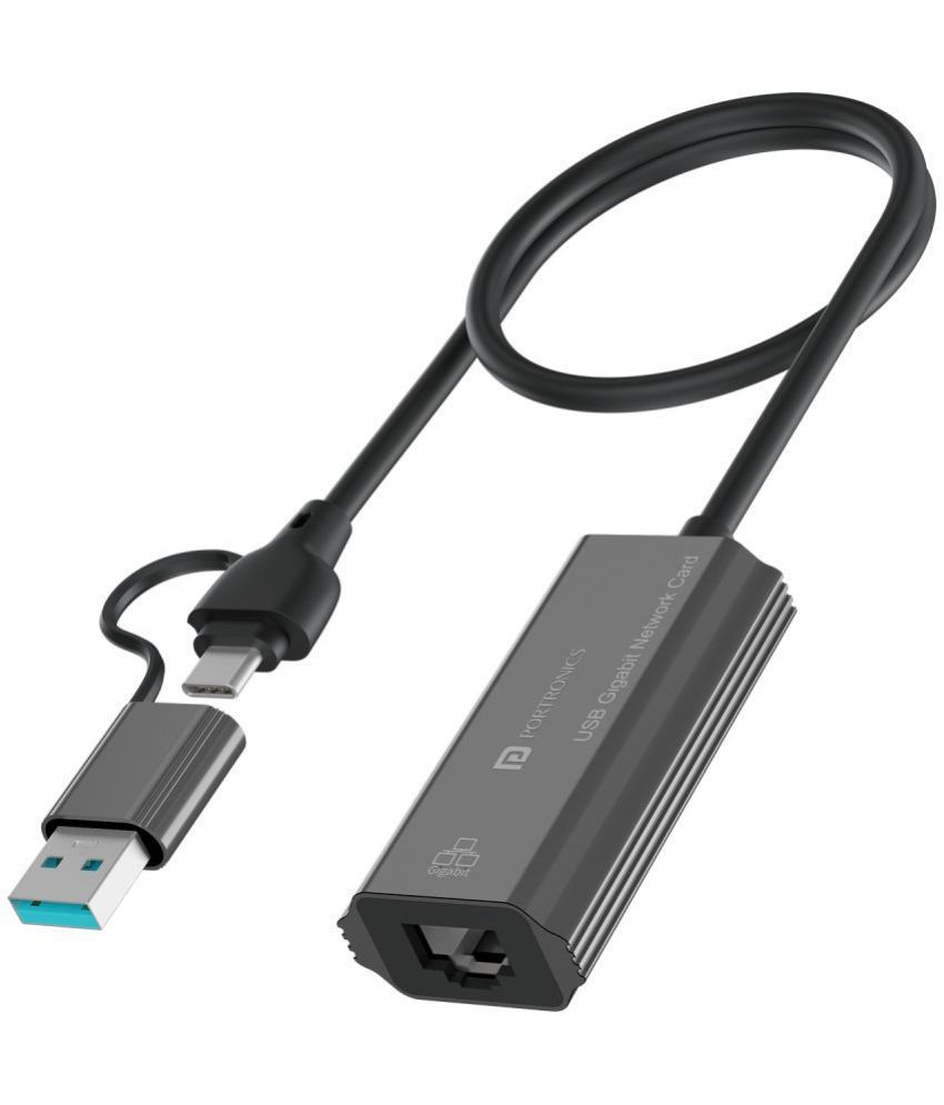     			Portronics 1 port USB Connector USB-A & C Gigatbit Ethernet with RJ45 Ethernet Por