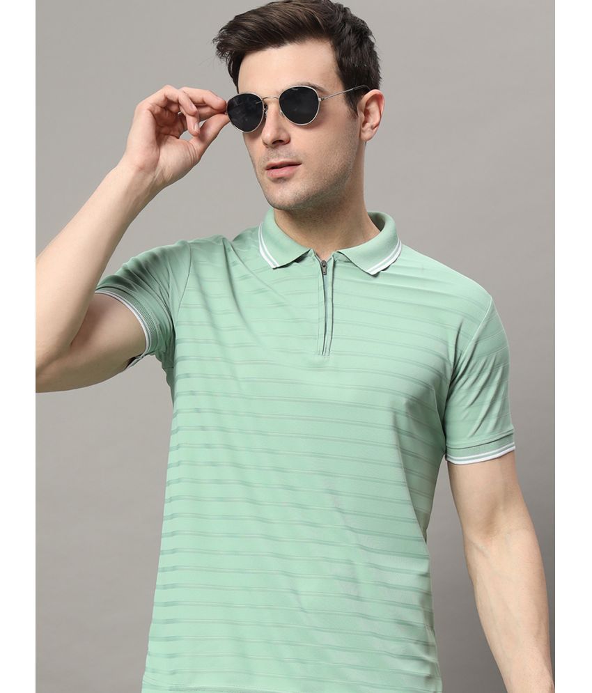     			RELANE Cotton Blend Regular Fit Striped Half Sleeves Men's Polo T Shirt - Sea Green ( Pack of 1 )