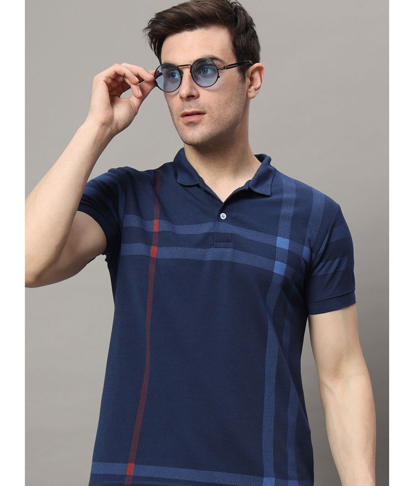     			RELANE Cotton Blend Regular Fit Checks Half Sleeves Men's Polo T Shirt - Navy ( Pack of 1 )