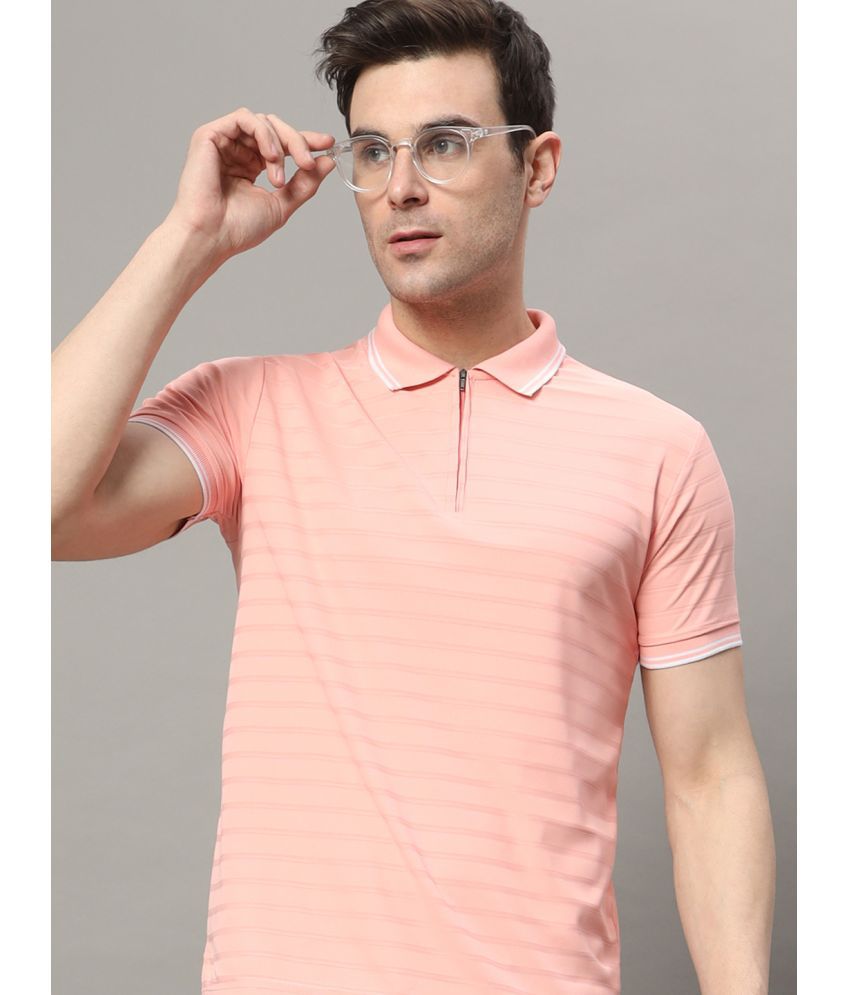     			RELANE Cotton Blend Regular Fit Striped Half Sleeves Men's Polo T Shirt - Pink ( Pack of 1 )