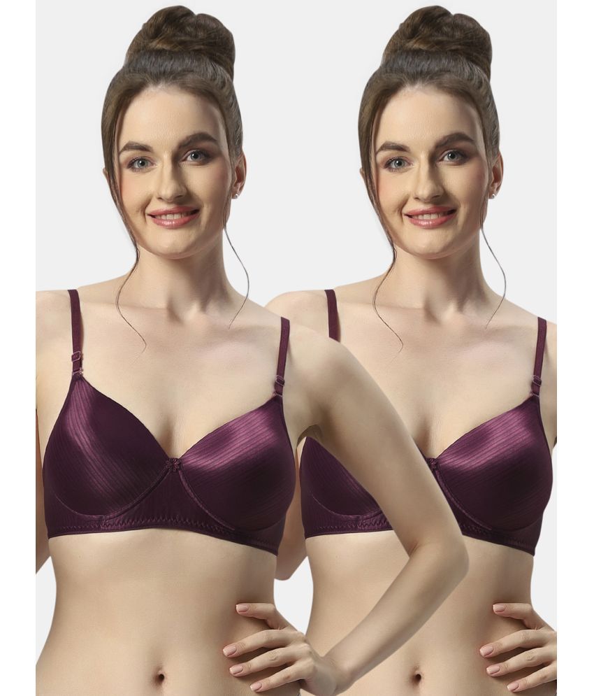     			Sonari Pack of 2 Nylon Lightly Padded Women's T-Shirt Bra ( Wine ) foramwinewine