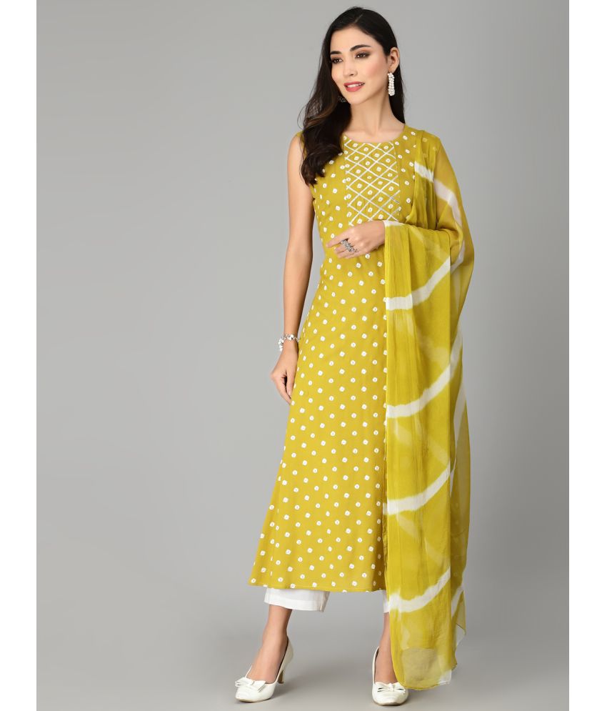     			Stylum Rayon Printed A-Line Women's Kurti with Dupatta - Lime Green ( Pack of 1 )