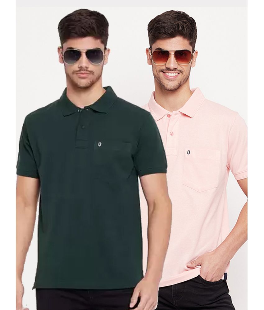     			UNIBERRY Cotton Blend Regular Fit Solid Half Sleeves Men's Polo T Shirt - Olive ( Pack of 2 )